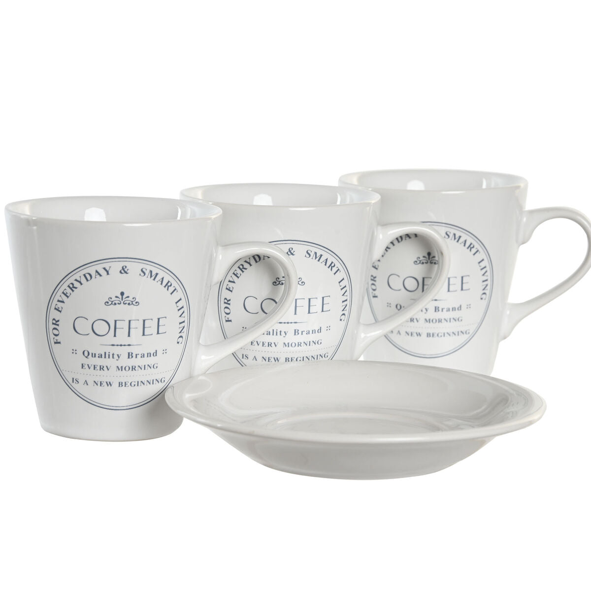 Conjunto de Chávenas com Pratos DKD Home Decor Metal Branco Grés 180 ml - EcoNest