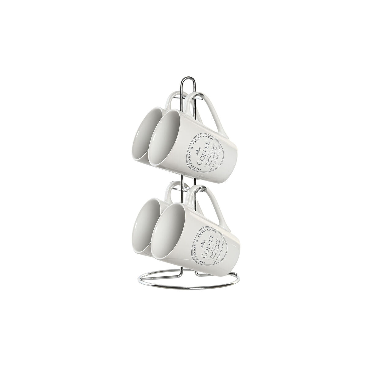 Conjunto de Chávenas com Pratos DKD Home Decor Metal Branco 300 ml Grés Azulejo - EcoNest