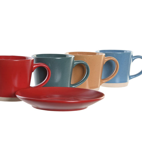 Conjunto de Chávenas com Pratos DKD Home Decor Vermelho Azul Verde Amarelo Grés 180 ml - EcoNest