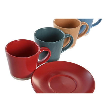 Conjunto de Chávenas com Pratos DKD Home Decor Vermelho Azul Verde Amarelo Grés 180 ml - EcoNest