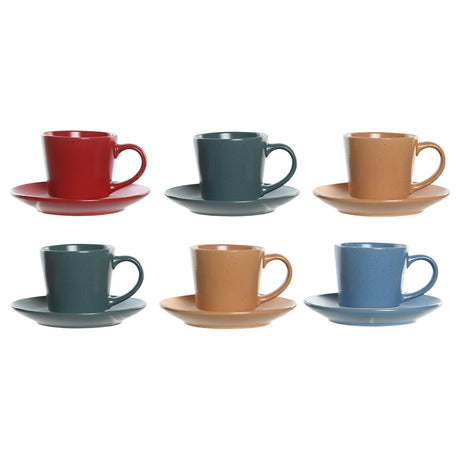 Conjunto de Chávenas com Pratos DKD Home Decor Vermelho Azul Verde Amarelo Grés 180 ml - EcoNest