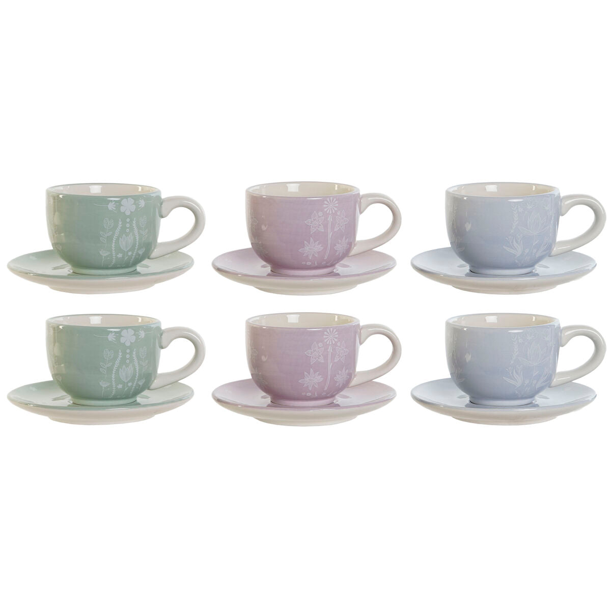 Conjunto de Chávenas de Café DKD Home Decor Azul Branco Verde Lilás Metal 180 ml - EcoNest