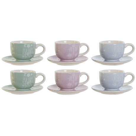 Conjunto de Chávenas de Café DKD Home Decor Azul Branco Verde Lilás Metal 180 ml - EcoNest