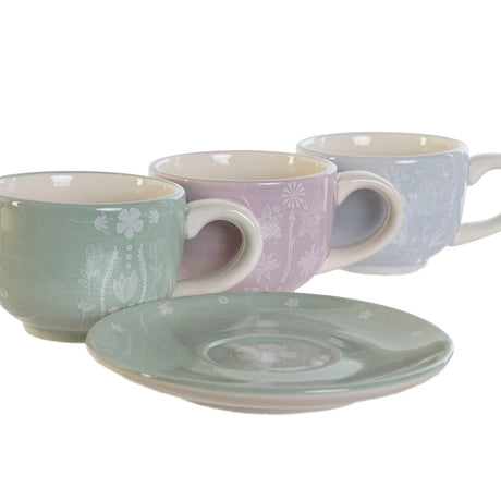 Conjunto de Chávenas de Café DKD Home Decor Azul Branco Verde Lilás Metal 180 ml - EcoNest