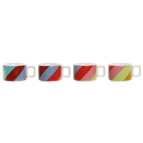 Conjunto de Chávenas de Café DKD Home Decor Branco Multicolor Marrom claro Metal Bambu 260 ml - EcoNest