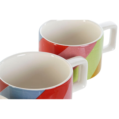 Conjunto de Chávenas de Café DKD Home Decor Branco Multicolor Marrom claro Metal Bambu 260 ml - EcoNest