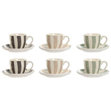 Conjunto de 6 Chávenas com Prato Home ESPRIT Verde Bege Cinzento Porcelana 90 ml