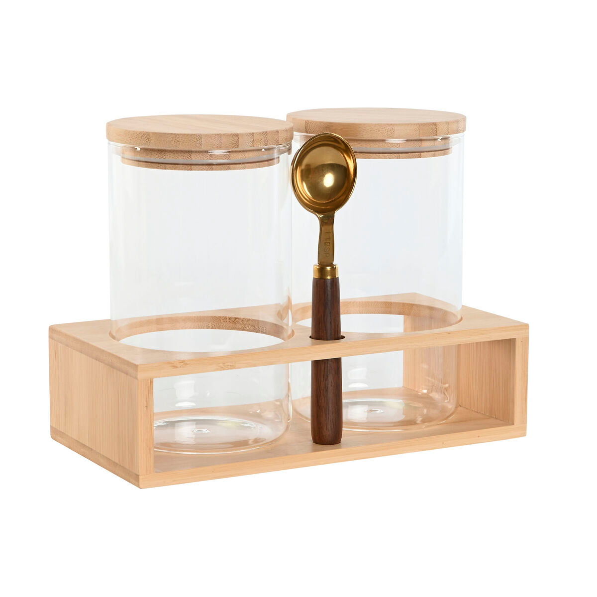 Conjunto de 2 Potes Home ESPRIT Dourado Natural Bambu Vidro de Borosilicato 24 x 12 x 18,5 cm