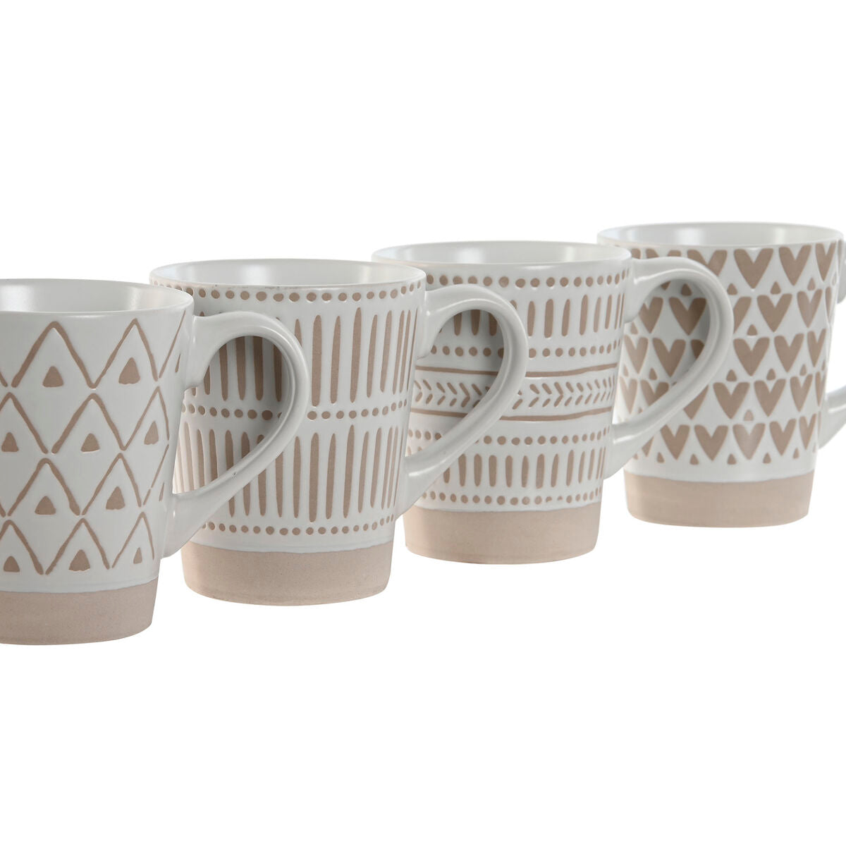 Conjunto de 4 Canecas Home ESPRIT Branco Bege Grés Boho 360 ml - EcoNest