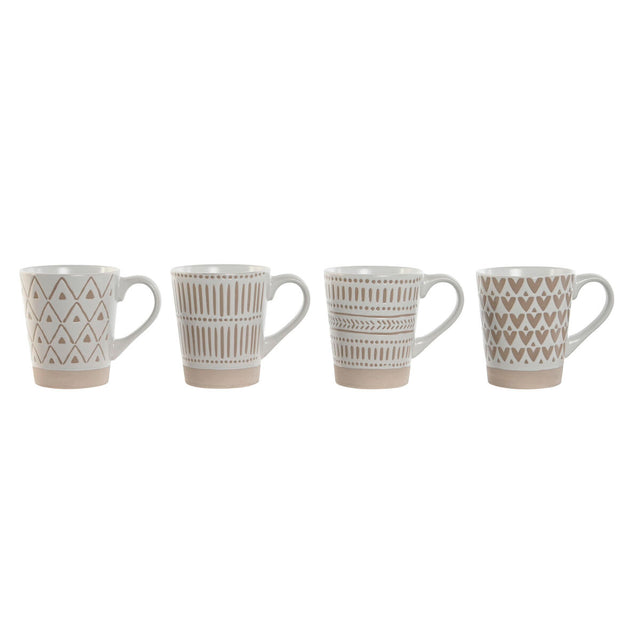 Conjunto de 4 Canecas Home ESPRIT Branco Bege Grés Boho 360 ml - EcoNest