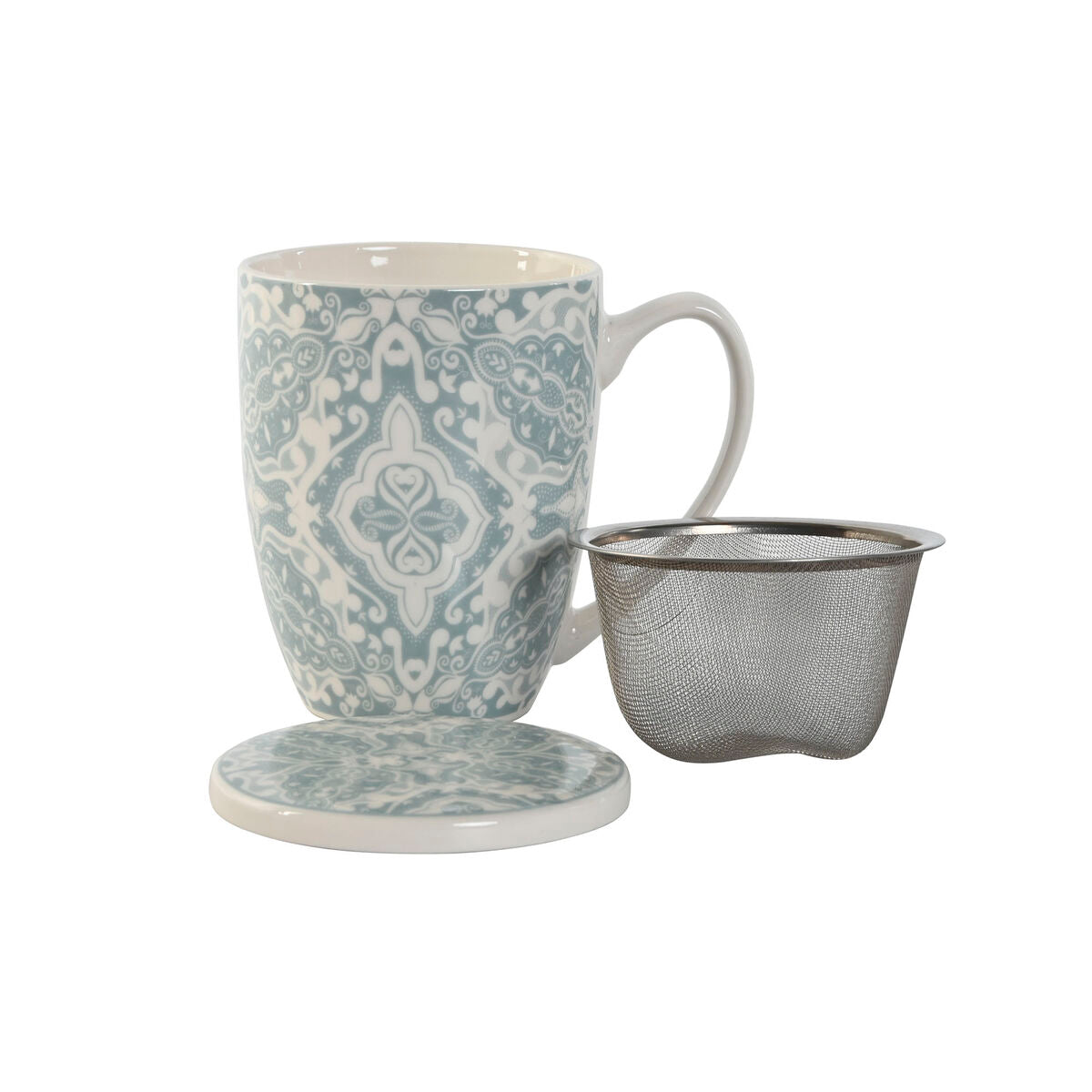 Taza con Filtro para Infusiones Home ESPRIT Azul Beige Acero Inoxidable Porcelana 380 ml (2 Unidades)