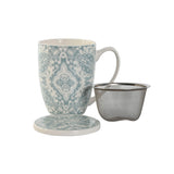 Taza con Filtro para Infusiones Home ESPRIT Azul Beige Acero Inoxidable Porcelana 380 ml (2 Unidades)