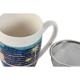 Cup with Tea Filter Home ESPRIT Blue Green Stainless steel Porcelain Tropical 380 ml (3 Units)