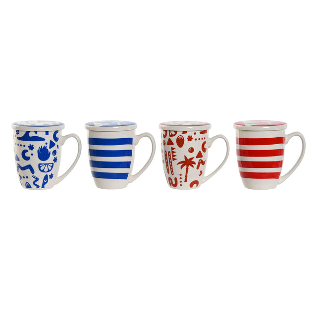 Chávena com Filtro para Infusões Home ESPRIT Azul Vermelho Aço inoxidável Porcelana 380 ml (4 Unidades) - EcoNest