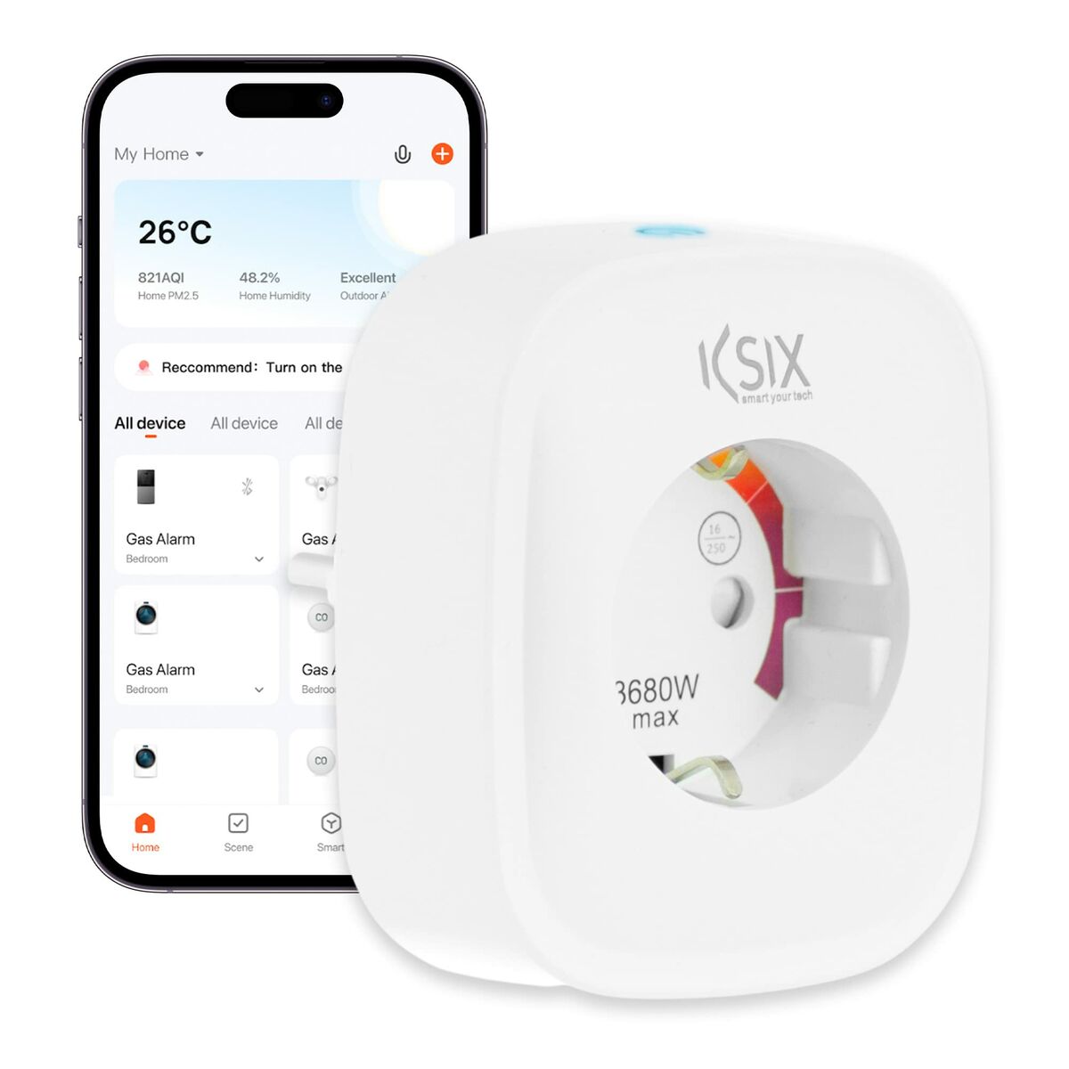 Tomada Inteligente KSIX Smart Energy Slim WIFI 250V Branco - EcoNest