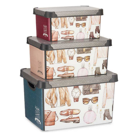 Conjunto de Caixas de Organização Empilháveis Vintage 3 Peças Plástico - EcoNest