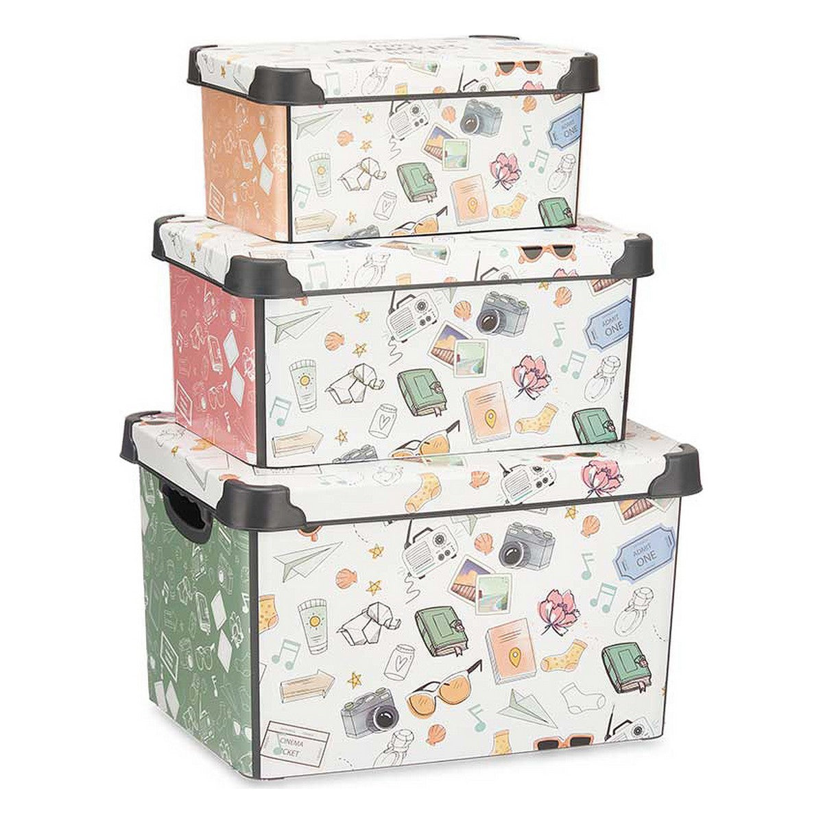 Conjunto de Caixas de Organização Empilháveis Memories 3 Peças Plástico - EcoNest