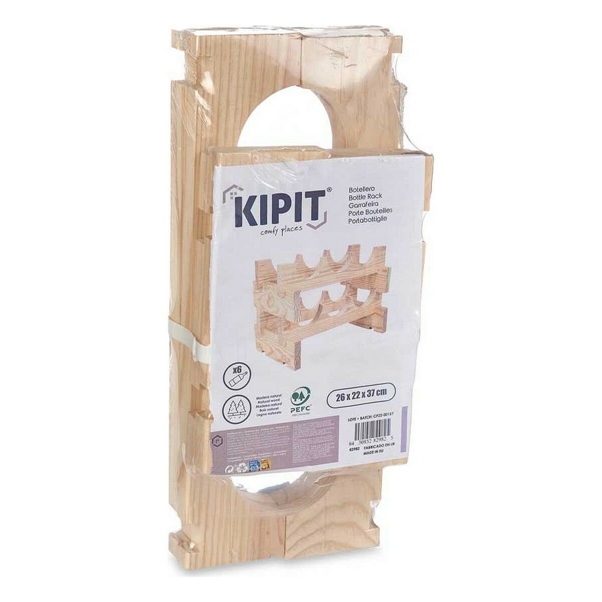 Suporte para garrafas 6 garrafas Natural madeira de pinho (36,5 x 21 x 25 cm) - EcoNest