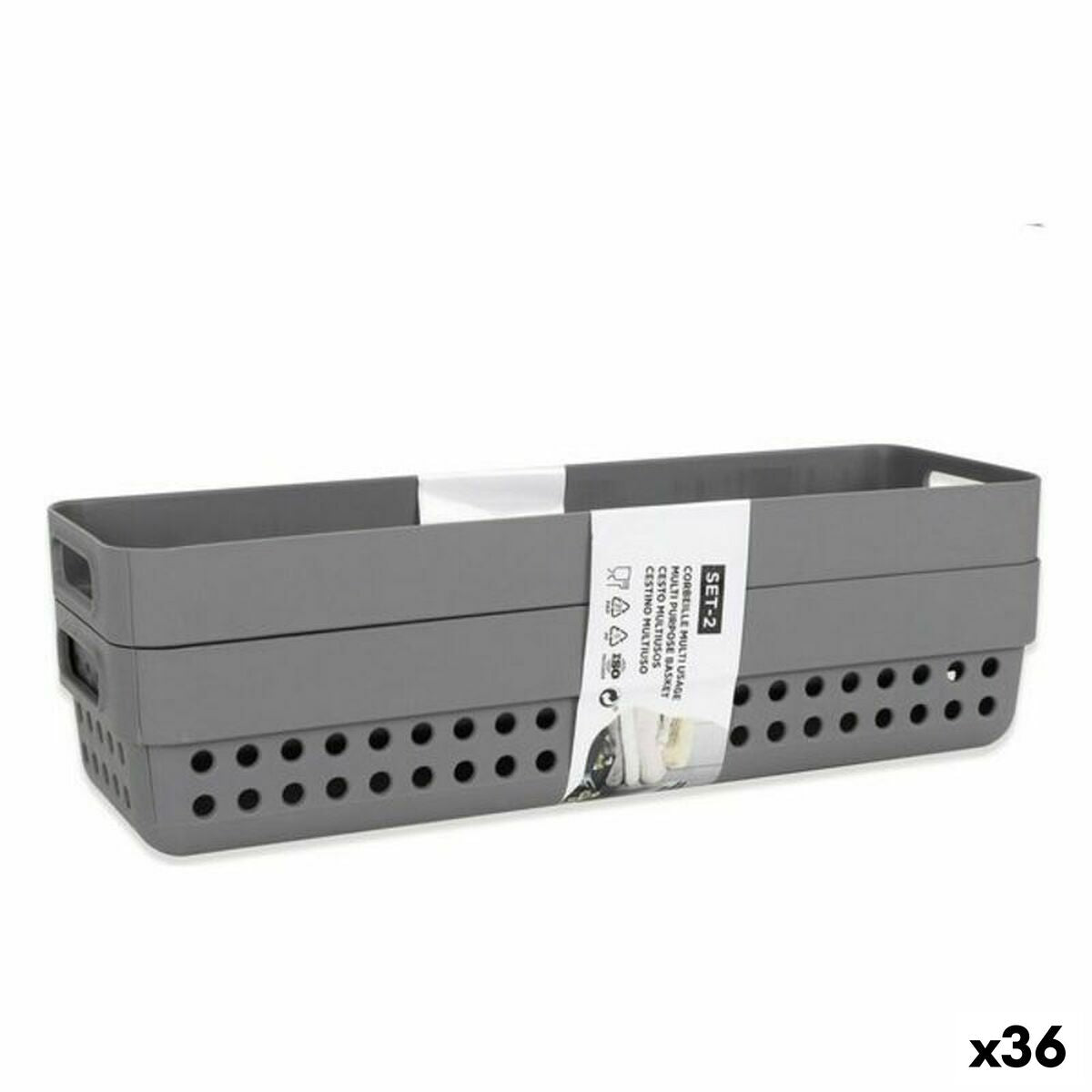 Cesta Multiusos Confortime 144888 24 x 7,5 x 7 cm (2 Peças) (36 Unidades) (24 x 7,5 x 5 cm) - EcoNest