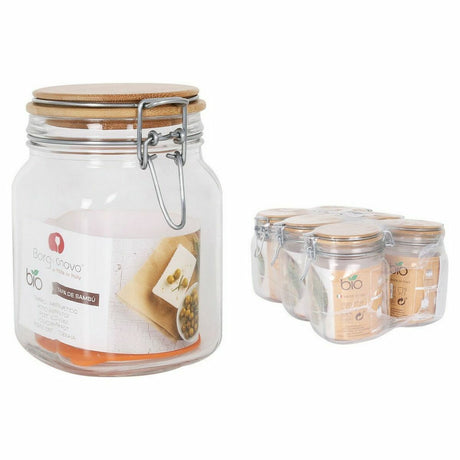 Frasco Borgonovo Primizie Fecho hermético Bambu 1L 10,5 x 10,5 x 15,5 cm (6 Unidades) - EcoNest