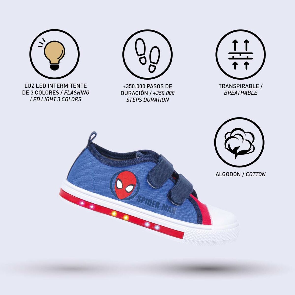 Ténis Casual Criança Spiderman Luzes Azul - EcoNest