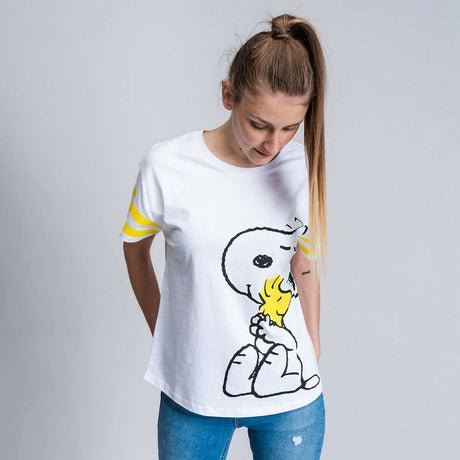 Camisola de Manga Curta Mulher Snoopy Branco - EcoNest