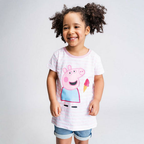Camisola de Manga Curta Infantil Peppa Pig Cor de Rosa - EcoNest