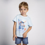 Camisola de Manga Curta Infantil Stitch Azul Claro - EcoNest