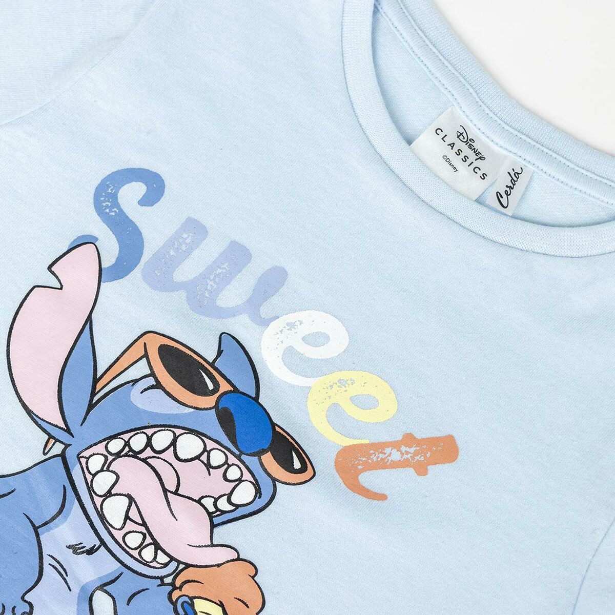 Camisola de Manga Curta Infantil Stitch Azul Claro - EcoNest