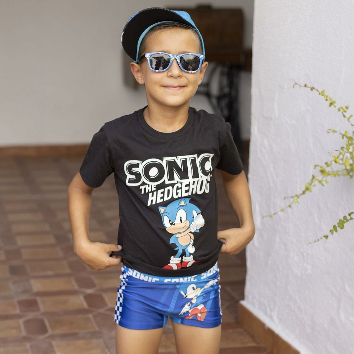 Camisola de Manga Curta Infantil Sonic Preto - EcoNest