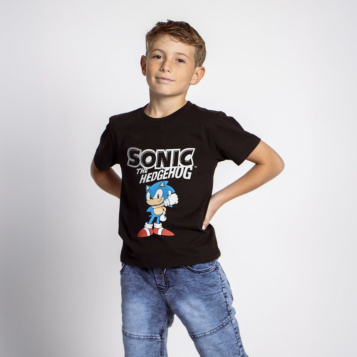 Camisola de Manga Curta Infantil Sonic Preto - EcoNest