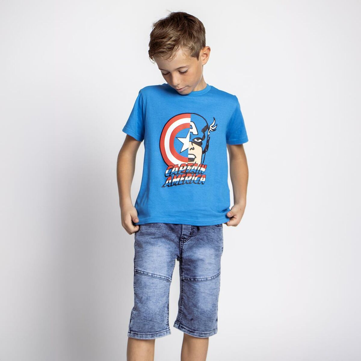 Camisola de Manga Curta Infantil The Avengers Azul - EcoNest