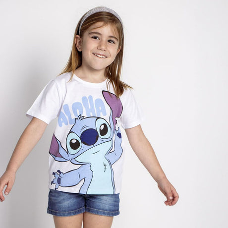 Camisola de Manga Curta Infantil Stitch Branco - EcoNest