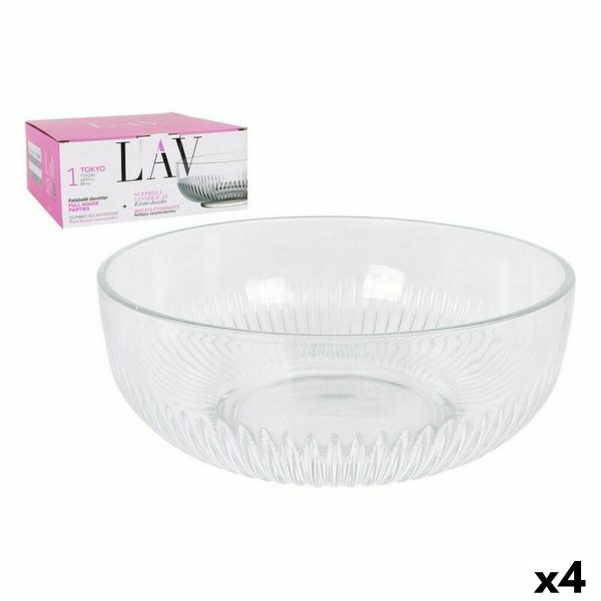 Saladeira LAV CP112-1 Transparente Cristal 23 x 23 x 10 cm (4 Unidades) (2600 cc) (ø 23 x 9,4 cm) - EcoNest