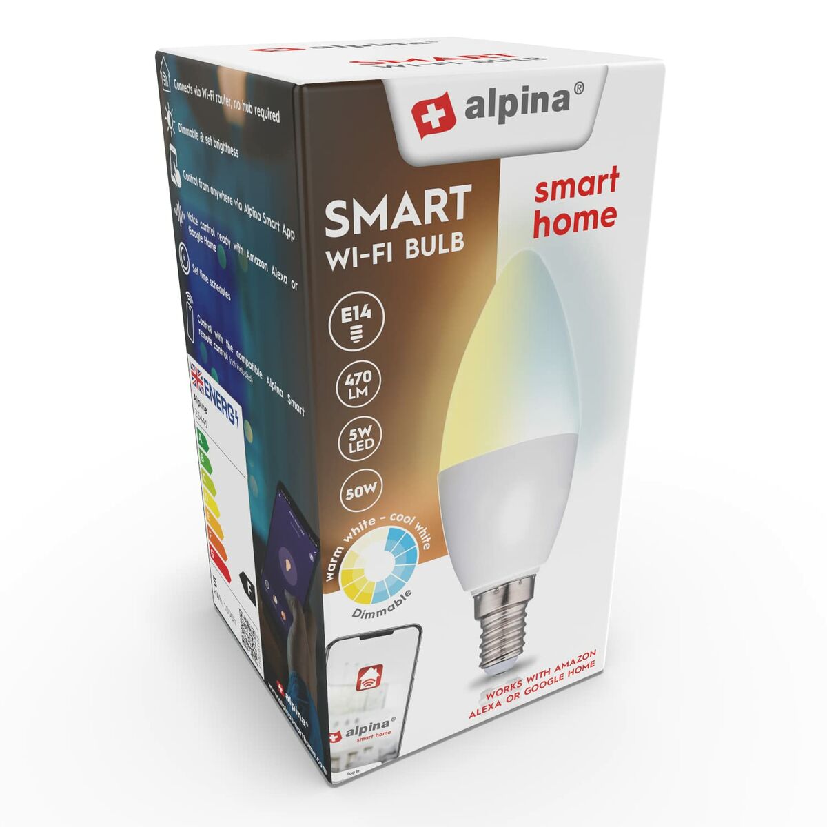 Lâmpada Inteligente Alpina RGB 4,9 W 2700-6500 K E14 470 lm Wi-Fi - EcoNest