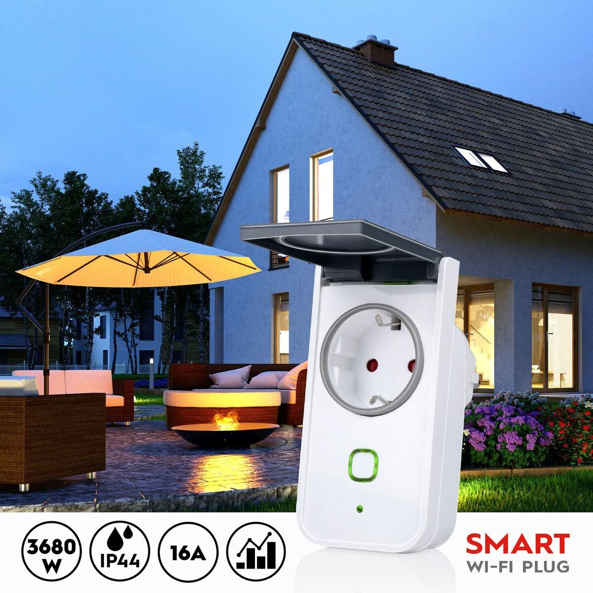 Tomada Inteligente Alpina Smart Home Exterior Wi-Fi 230 V 16 A - EcoNest