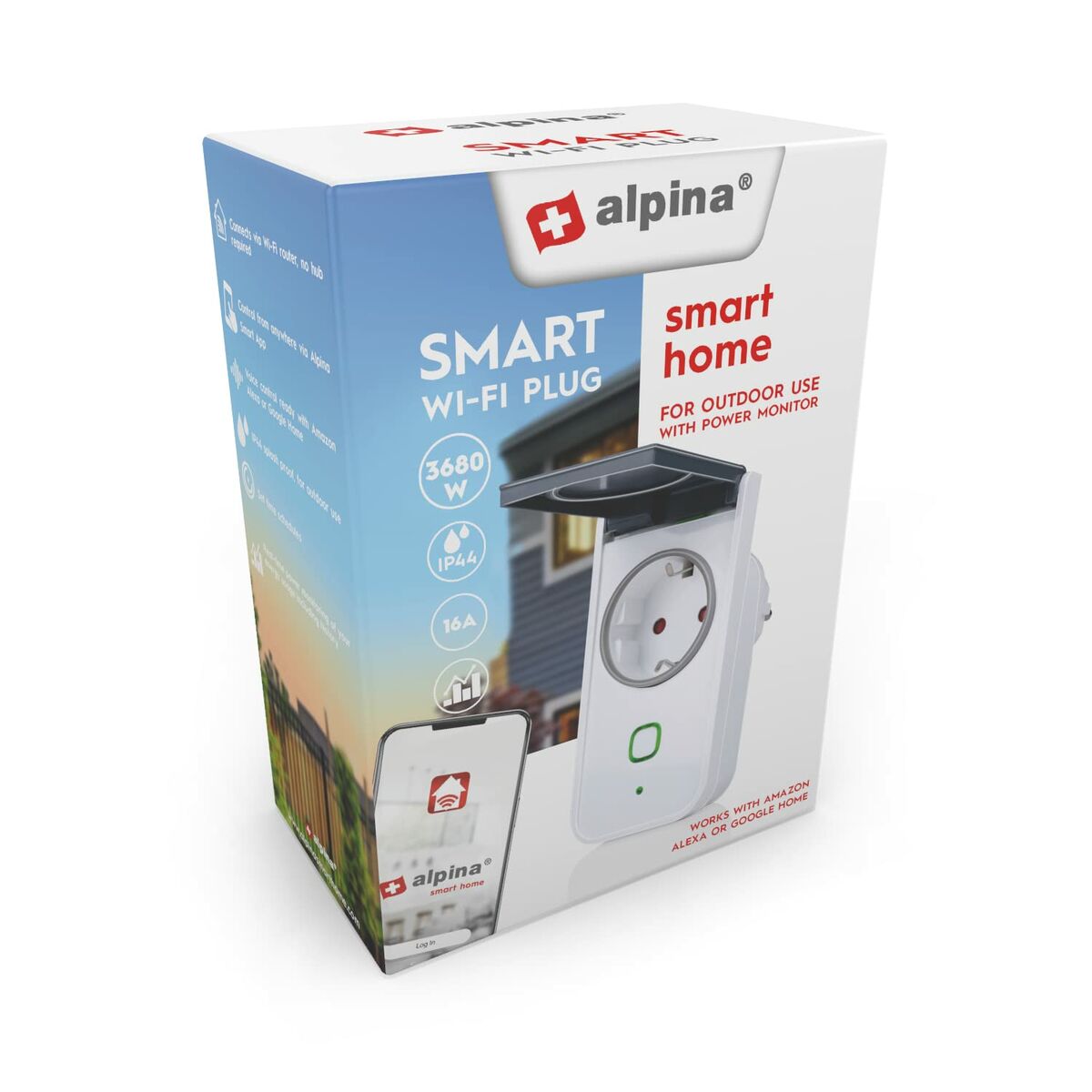 Tomada Inteligente Alpina Smart Home Exterior Wi-Fi 230 V 16 A - EcoNest