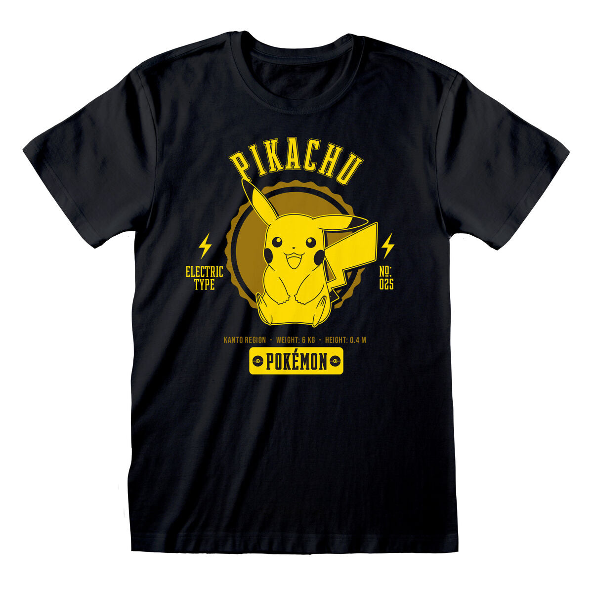 Camisola de Manga Curta Pokémon Collegiate Picachu Preto Unissexo - EcoNest