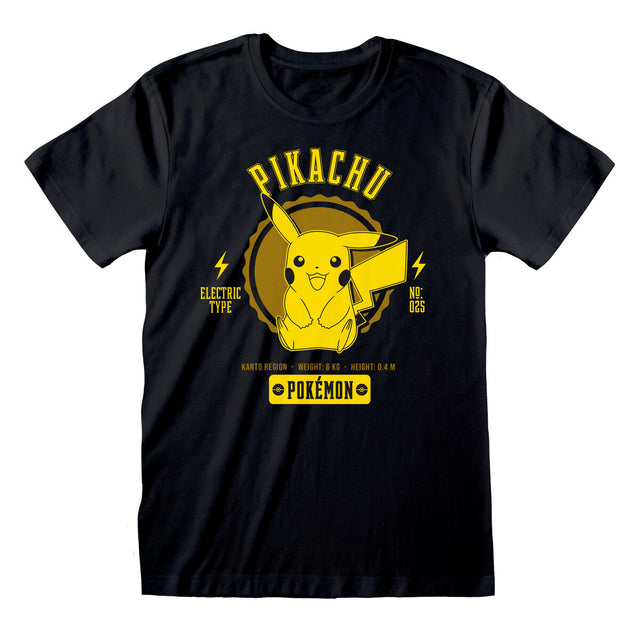 Camisola de Manga Curta Pokémon Collegiate Picachu Preto Unissexo - EcoNest