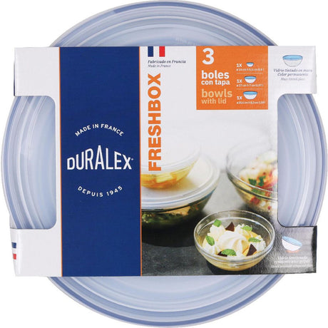 Conjunto de Tigelas Duralex Marine Azul Com tampa 3 Peças - EcoNest