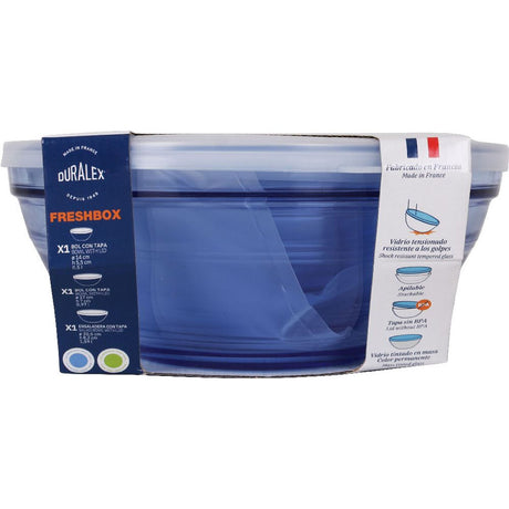 Conjunto de Tigelas Duralex Marine Azul Com tampa 3 Peças - EcoNest