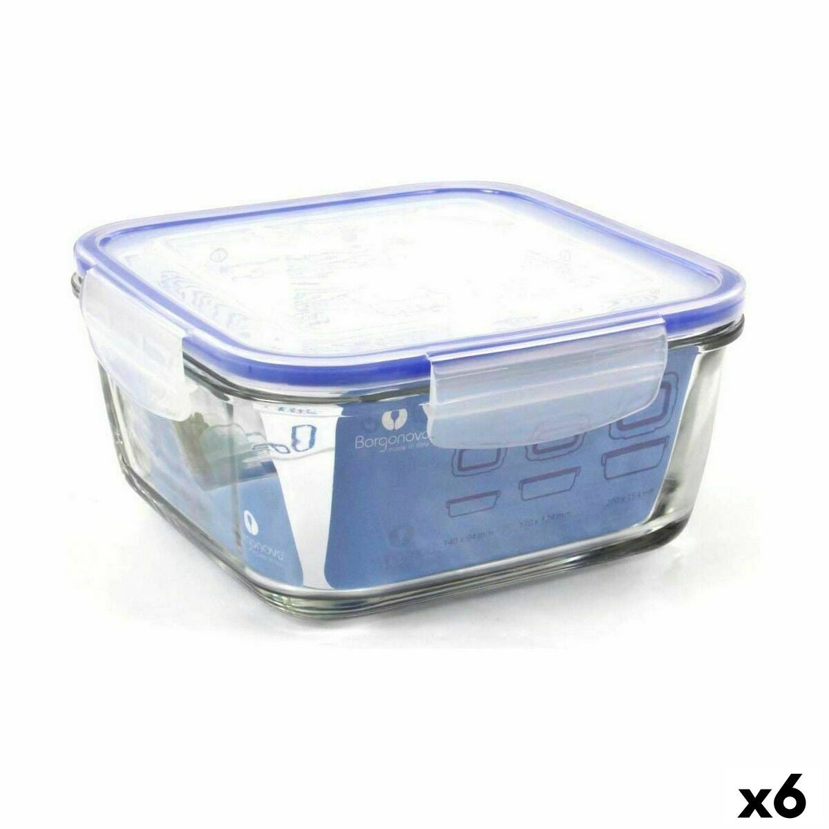 Lancheira Hermética Borgonovo Superblock Quadrado 18 x 18 x 8,5 cm (6 Unidades) - EcoNest
