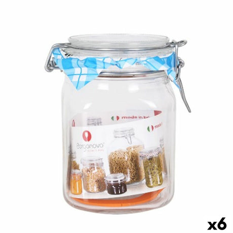 Frasco Borgonovo Hermético Transparente Cristal 1L 10,5 x 10,5 x 15,5 cm (6 Unidades) - EcoNest