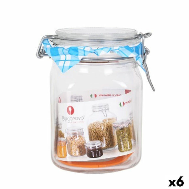 Frasco Borgonovo Hermético Transparente Cristal 1L 10,5 x 10,5 x 15,5 cm (6 Unidades) - EcoNest