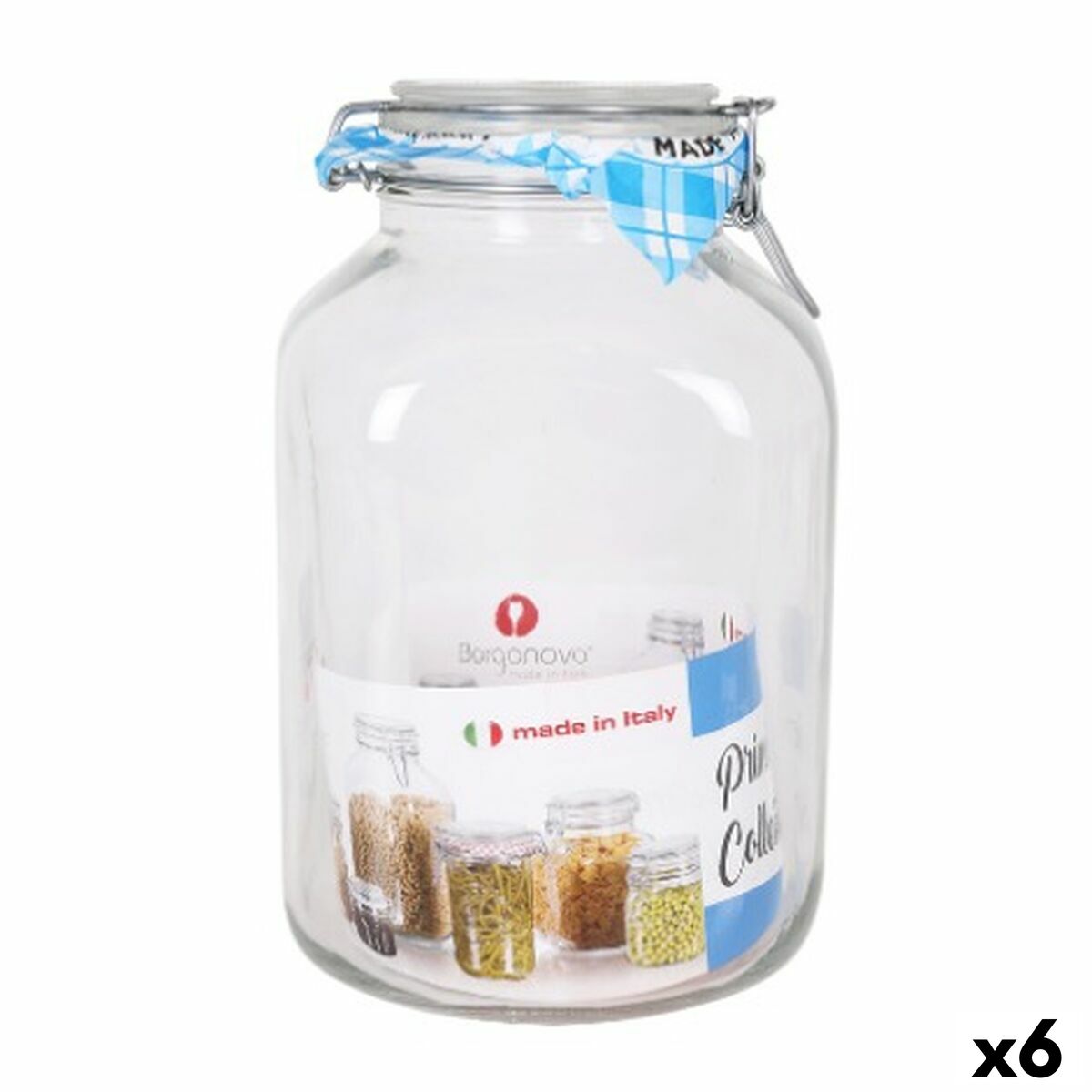 Frasco Borgonovo Hermético Transparente Cristal 4,25 L 14,5 x 14,5 x 26 cm (6 Unidades) - EcoNest