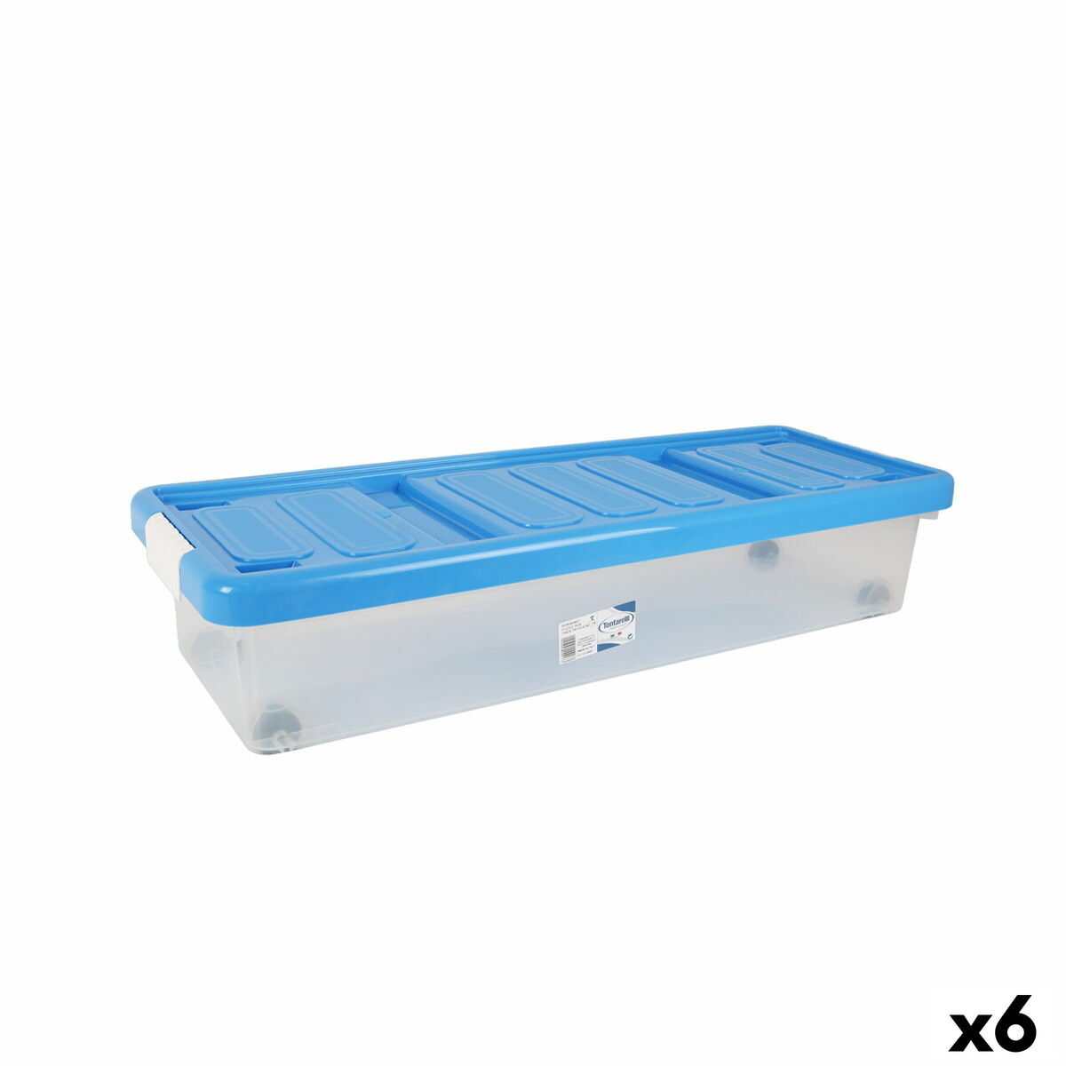 Caixa de Armazenagem com Tampa Tontarelli Plástico Azul Transparente 24 L Rodas 79 x 28,7 x 16,8 cm (6 Unidades) - EcoNest