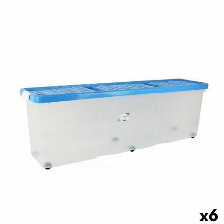 Caixa de Armazenagem com Tampa Tontarelli Rodas Transparente Plástico Azul 120 x 30 x 39 cm (6 Unidades) - EcoNest