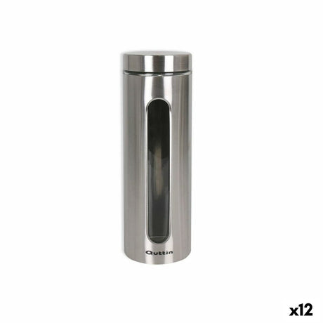 Frasco Quttin Transparente Prateado Vidro Aço 2,2 L 10 x 10 x 30,5 cm (12 Unidades) - EcoNest
