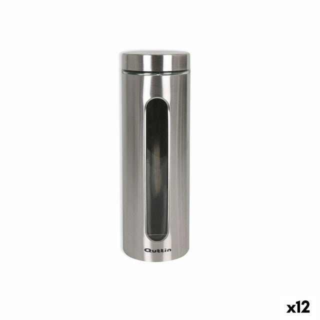 Frasco Quttin Transparente Prateado Vidro Aço 2,2 L 10 x 10 x 30,5 cm (12 Unidades) - EcoNest
