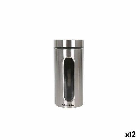 Frasco Quttin Transparente Prateado Vidro Aço 1,5 L 10 x 10 x 22,8 cm (12 Unidades) - EcoNest